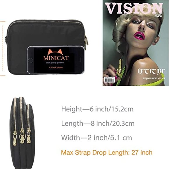 MINICAT RFID Blocking Small Travel Crossbody Purse, Nylon, Brown, 8 CC slots - Picture 3 of 16